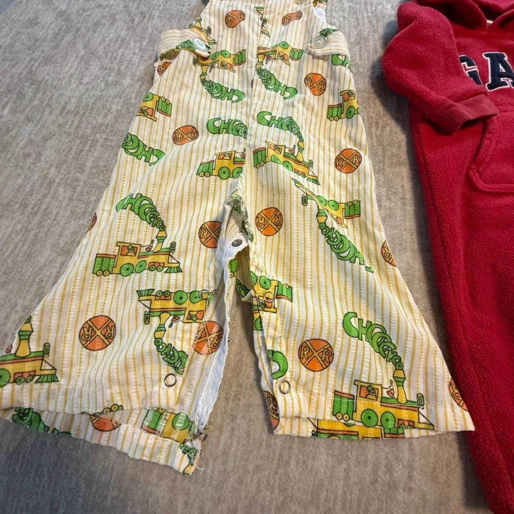 Y2K Baby‎ Gap Fleece Romper 6-12M + Vintage Train Overalls 18M Outfit Lot